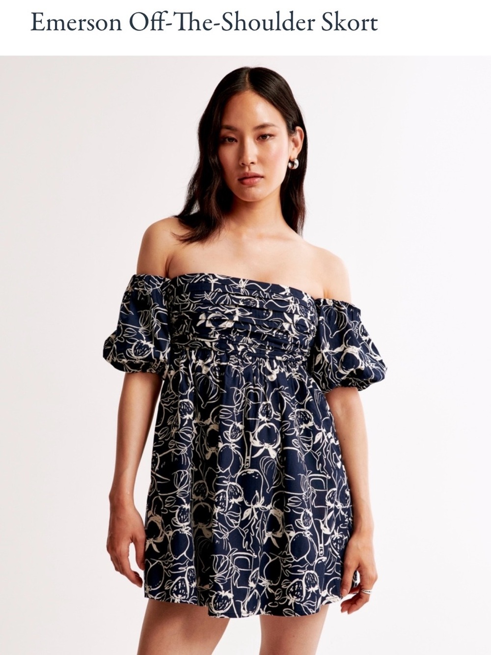 Abercrombie & Fitch Navy and Cream Off-the-Shoulder Floral Skort Dress